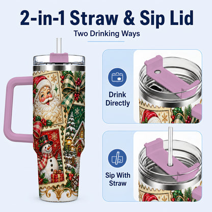 #pl[40oz|Pink] Santa Snowman Christmas 40oz Tumbler with Handle, Holiday Travel Cup