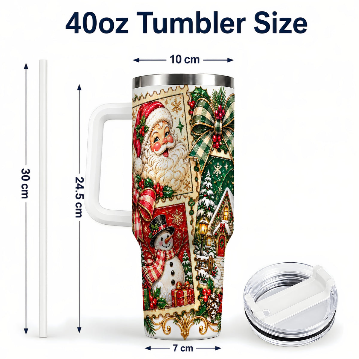 #pl[40oz|White] Santa Snowman Christmas 40oz Tumbler with Handle, Holiday Travel Cup