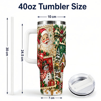 #pl[40oz|White] Santa Snowman Christmas 40oz Tumbler with Handle, Holiday Travel Cup