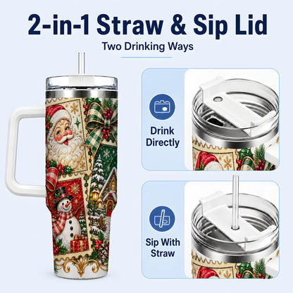 #pl[40oz|White] Santa Snowman Christmas 40oz Tumbler with Handle, Holiday Travel Cup