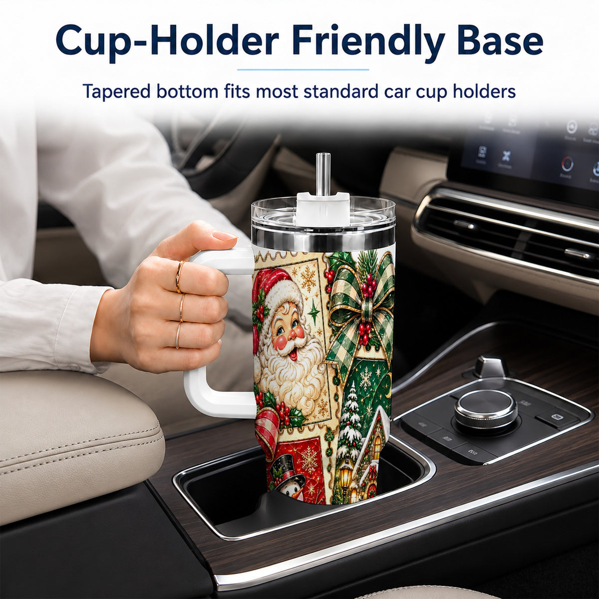 Santa Snowman Christmas 40oz Tumbler with Handle, Holiday Travel Cup