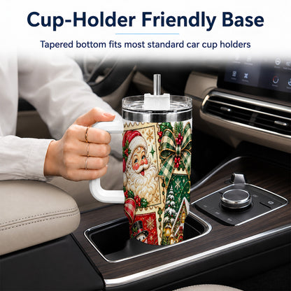 Santa Snowman Christmas 40oz Tumbler with Handle, Holiday Travel Cup