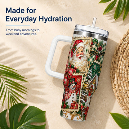 Santa Snowman Christmas 40oz Tumbler with Handle, Holiday Travel Cup