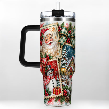 #pl[40oz|Black] Santa Snowman 40oz Tumbler with Handle, Christmas Holiday Travel Cup
