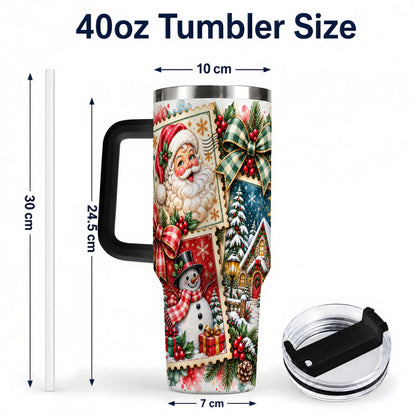 #pl[40oz|Black] Santa Snowman 40oz Tumbler with Handle, Christmas Holiday Travel Cup