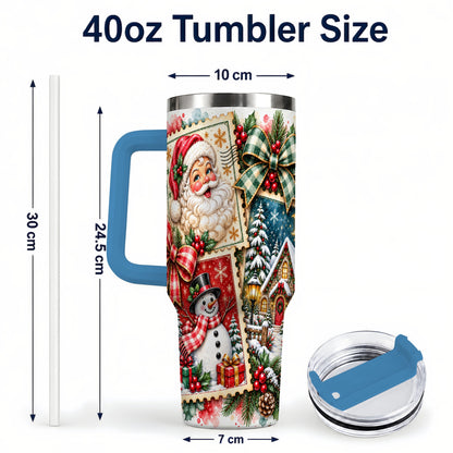 #pl[40oz|Blue] Santa Snowman 40oz Tumbler with Handle, Christmas Holiday Travel Cup