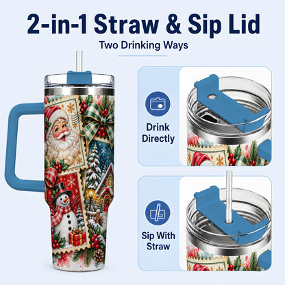 #pl[40oz|Blue] Santa Snowman 40oz Tumbler with Handle, Christmas Holiday Travel Cup