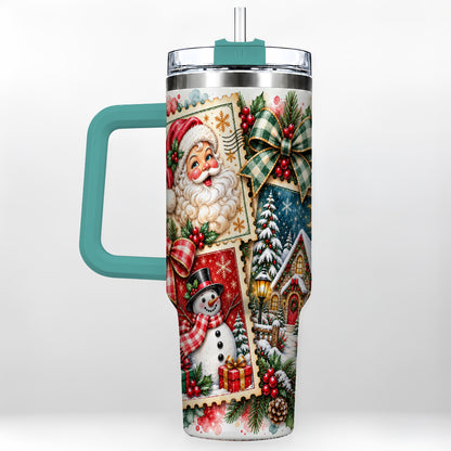 #pl[40oz|Green] Santa Snowman 40oz Tumbler with Handle, Christmas Holiday Travel Cup