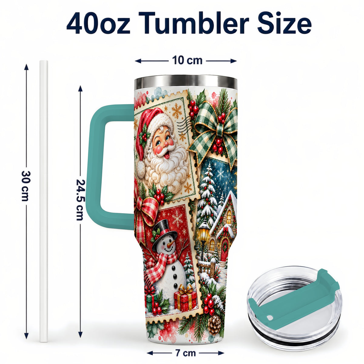 #pl[40oz|Green] Santa Snowman 40oz Tumbler with Handle, Christmas Holiday Travel Cup
