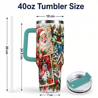#pl[40oz|Green] Santa Snowman 40oz Tumbler with Handle, Christmas Holiday Travel Cup