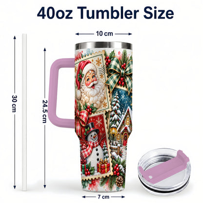 #pl[40oz|Pink] Santa Snowman 40oz Tumbler with Handle, Christmas Holiday Travel Cup