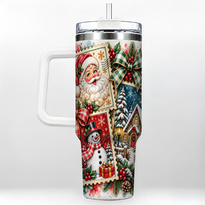 Santa Snowman 40oz Tumbler with Handle, Christmas Holiday Travel Cup
