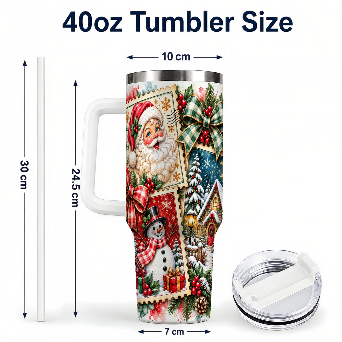 #pl[40oz|White] Santa Snowman 40oz Tumbler with Handle, Christmas Holiday Travel Cup