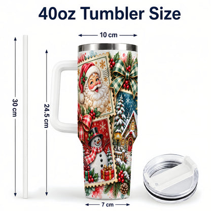 #pl[40oz|White] Santa Snowman 40oz Tumbler with Handle, Christmas Holiday Travel Cup