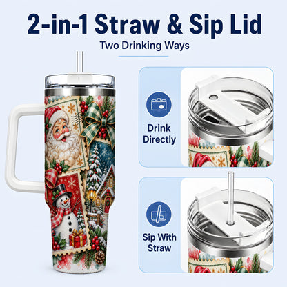 #pl[40oz|White] Santa Snowman 40oz Tumbler with Handle, Christmas Holiday Travel Cup