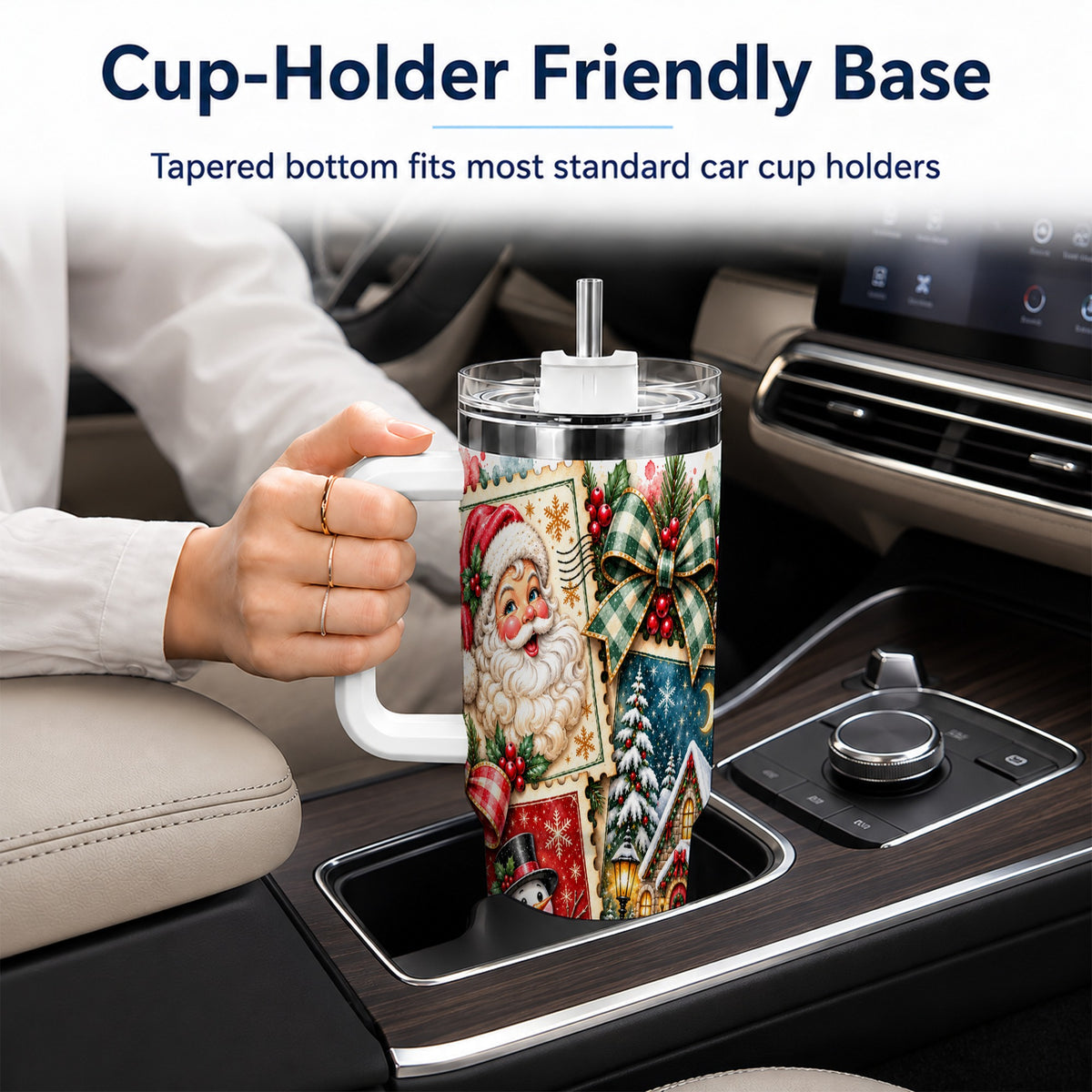 Santa Snowman 40oz Tumbler with Handle, Christmas Holiday Travel Cup