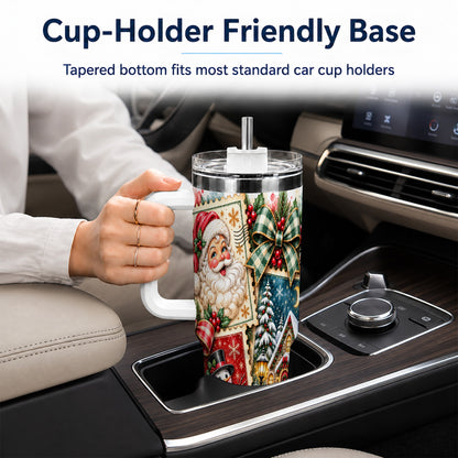 Santa Snowman 40oz Tumbler with Handle, Christmas Holiday Travel Cup