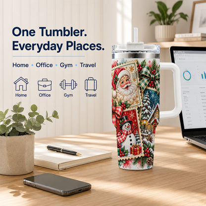 Santa Snowman 40oz Tumbler with Handle, Christmas Holiday Travel Cup
