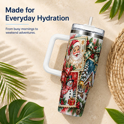 Santa Snowman 40oz Tumbler with Handle, Christmas Holiday Travel Cup