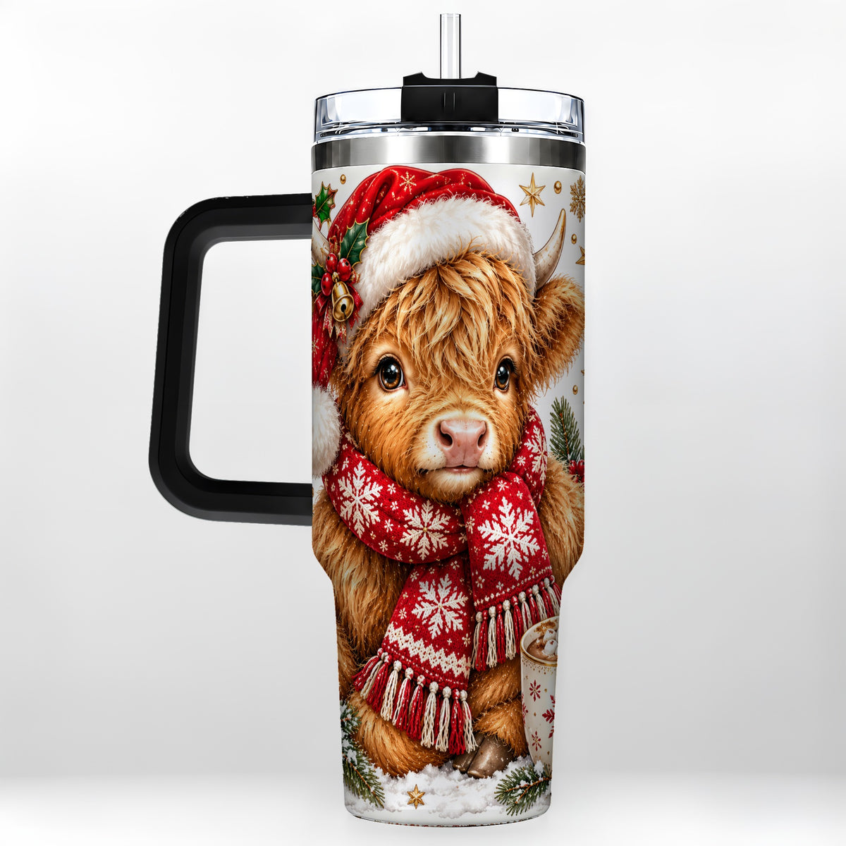 #pl[40oz|Black] Highland Cow 40oz Tumbler with Handle, Christmas Stainless Steel Travel Cup