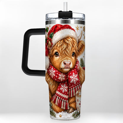 #pl[40oz|Black] Highland Cow 40oz Tumbler with Handle, Christmas Stainless Steel Travel Cup