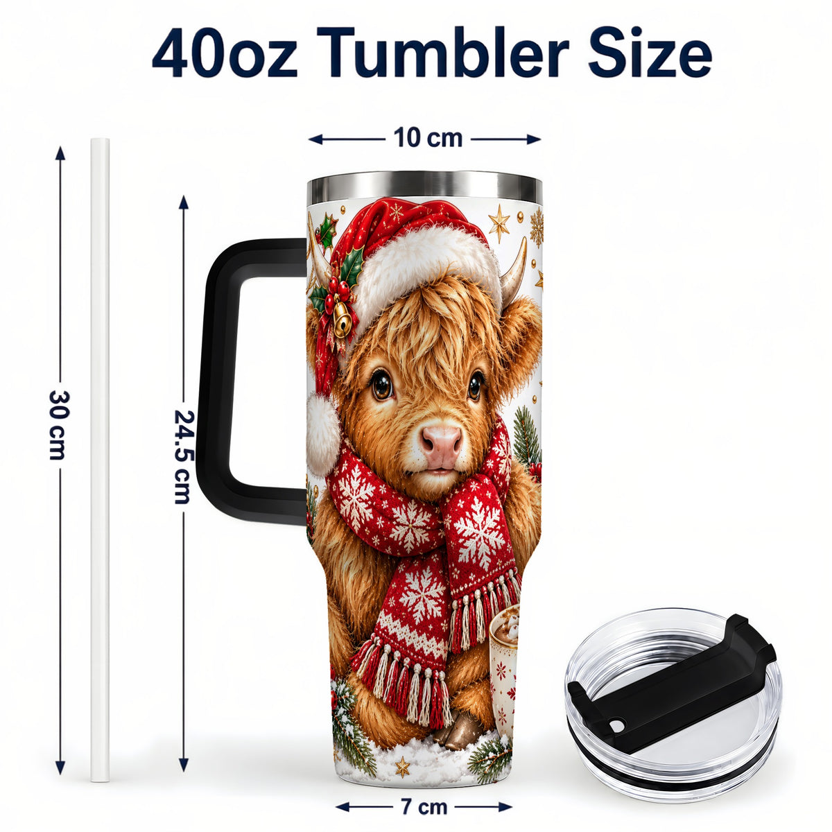 #pl[40oz|Black] Highland Cow 40oz Tumbler with Handle, Christmas Stainless Steel Travel Cup