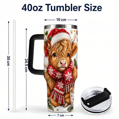 #pl[40oz|Black] Highland Cow 40oz Tumbler with Handle, Christmas Stainless Steel Travel Cup