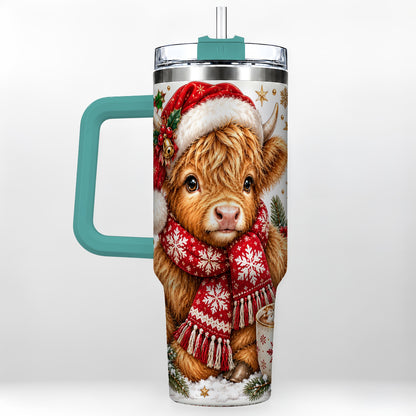 #pl[40oz|Green] Highland Cow 40oz Tumbler with Handle, Christmas Stainless Steel Travel Cup