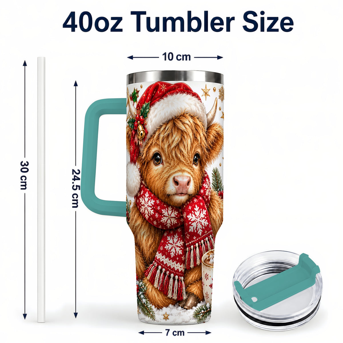 #pl[40oz|Green] Highland Cow 40oz Tumbler with Handle, Christmas Stainless Steel Travel Cup
