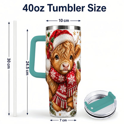 #pl[40oz|Green] Highland Cow 40oz Tumbler with Handle, Christmas Stainless Steel Travel Cup