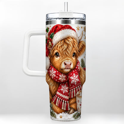 Highland Cow 40oz Tumbler with Handle, Christmas Stainless Steel Travel Cup
