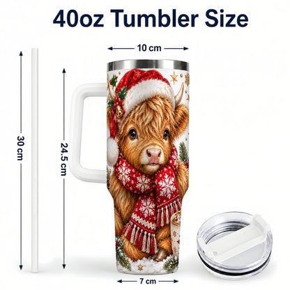 #pl[40oz|White] Highland Cow 40oz Tumbler with Handle, Christmas Stainless Steel Travel Cup