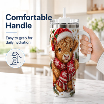 #pl[40oz|White] Highland Cow 40oz Tumbler with Handle, Christmas Stainless Steel Travel Cup