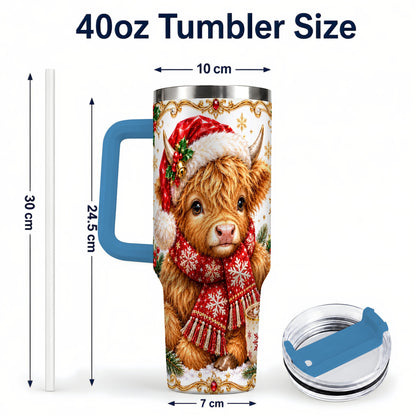 #pl[40oz|Blue] Christmas Highland Cow 40oz Tumbler with Handle, Holiday Travel Cup