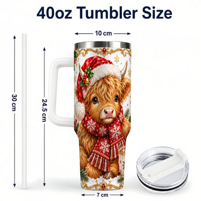 #pl[40oz|White] Christmas Highland Cow 40oz Tumbler with Handle, Holiday Travel Cup
