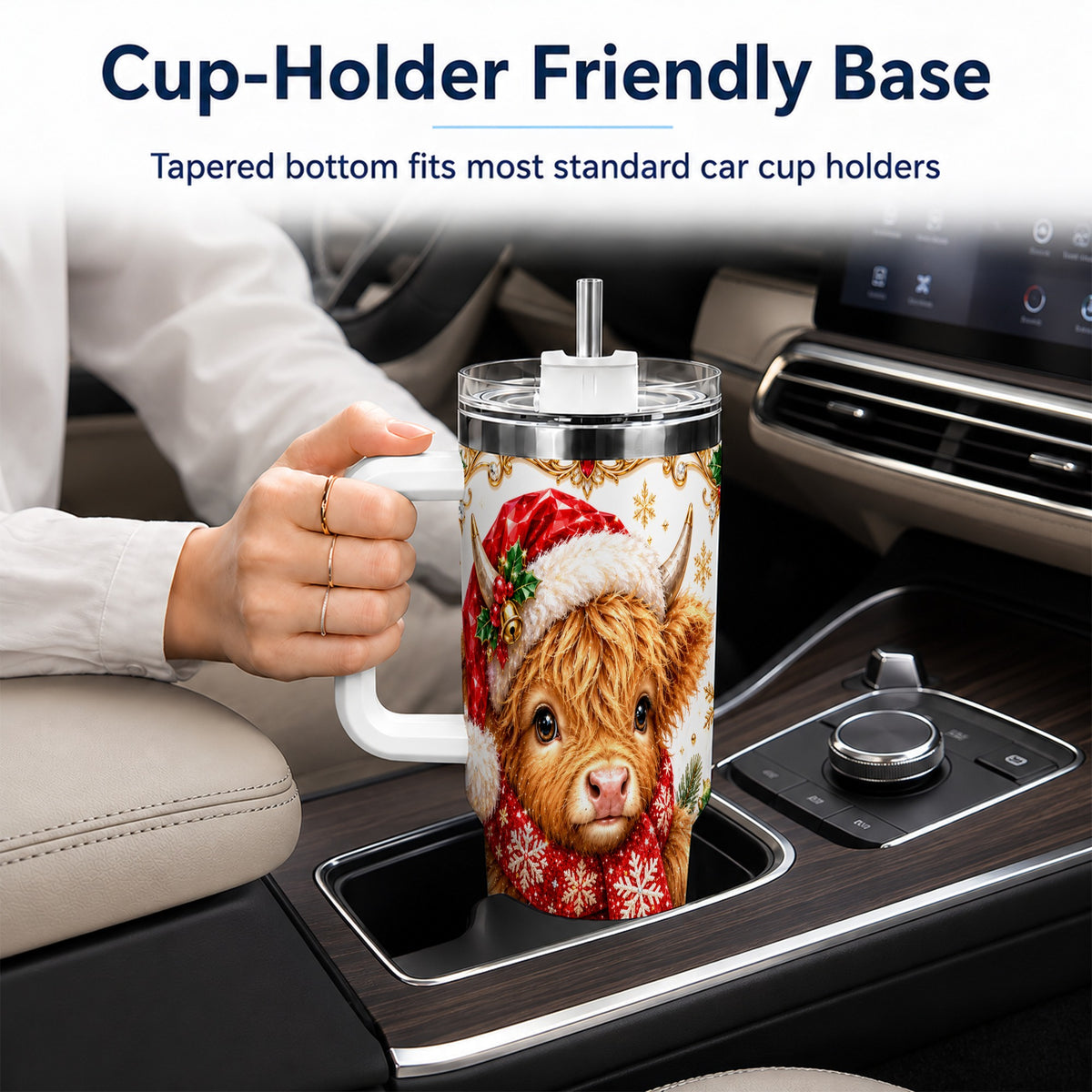 Christmas Highland Cow 40oz Tumbler with Handle, Holiday Travel Cup