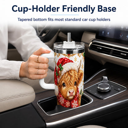 Christmas Highland Cow 40oz Tumbler with Handle, Holiday Travel Cup