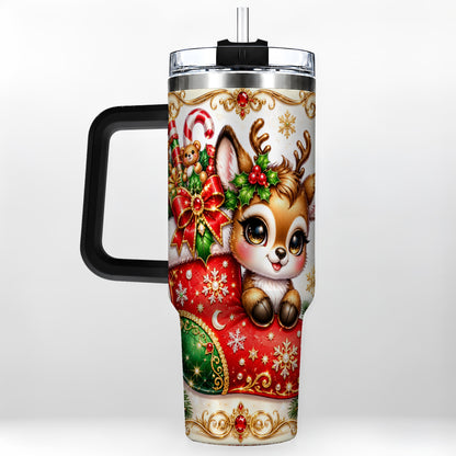 #pl[40oz|Black] Christmas Reindeer 40oz Tumbler with Handle, Festive Travel Cup