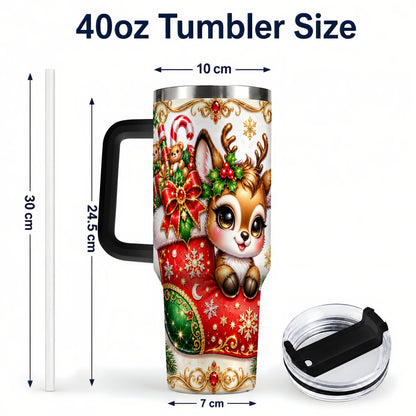 #pl[40oz|Black] Christmas Reindeer 40oz Tumbler with Handle, Festive Travel Cup