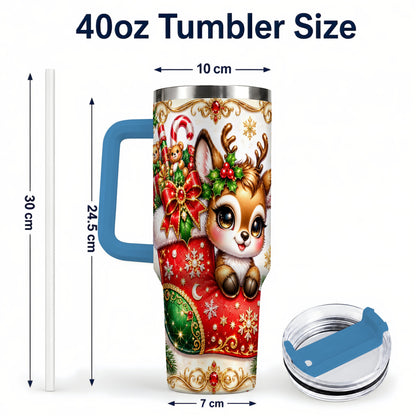 #pl[40oz|Blue] Christmas Reindeer 40oz Tumbler with Handle, Festive Travel Cup