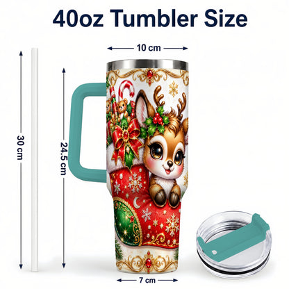 #pl[40oz|Green] Christmas Reindeer 40oz Tumbler with Handle, Festive Travel Cup