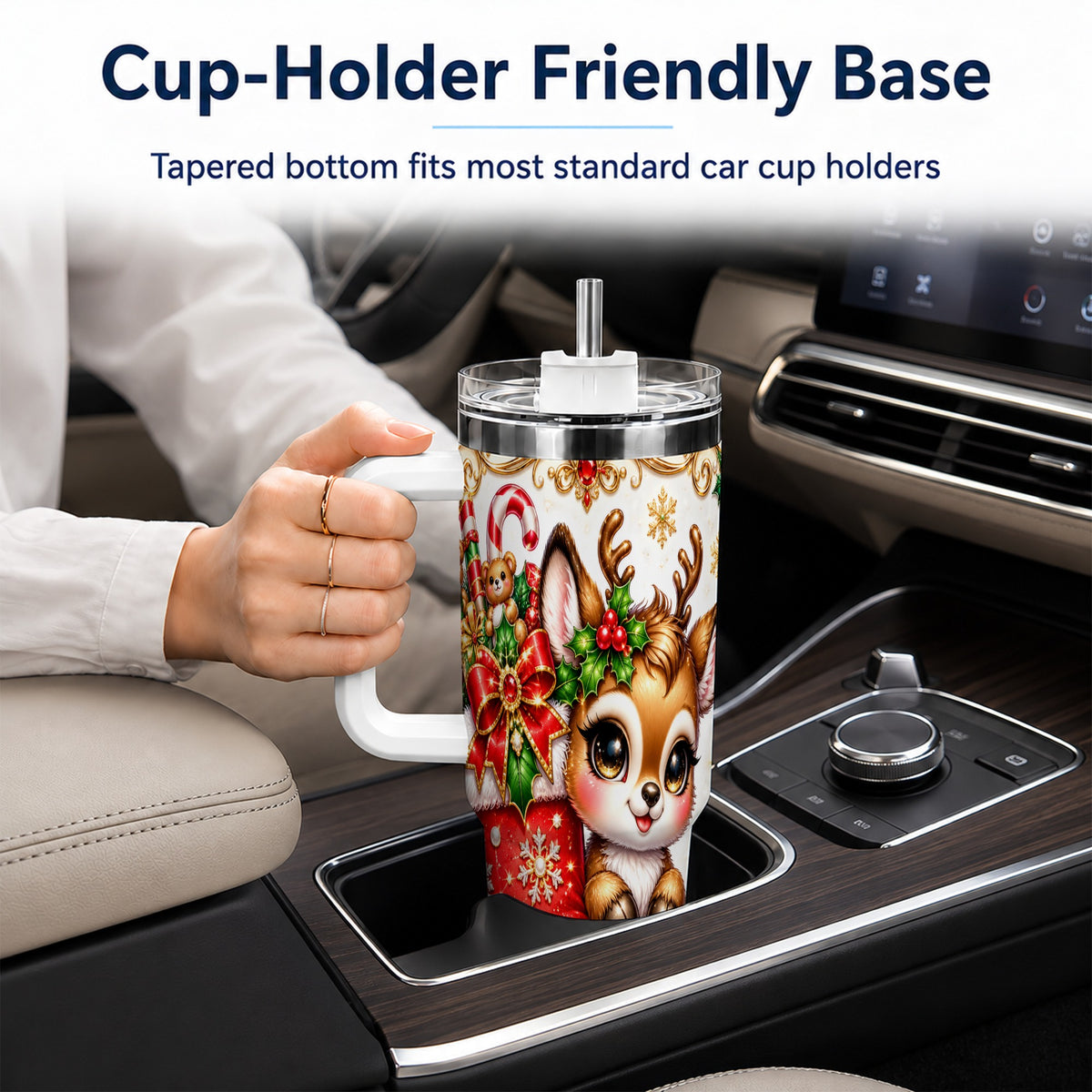 Christmas Reindeer 40oz Tumbler with Handle, Festive Travel Cup