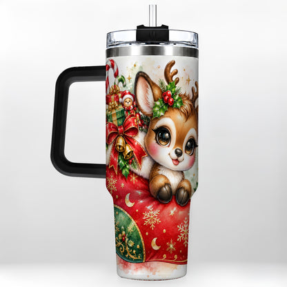 #pl[40oz|Black] Christmas Reindeer 40oz Tumbler with Handle, Watercolor Travel Cup