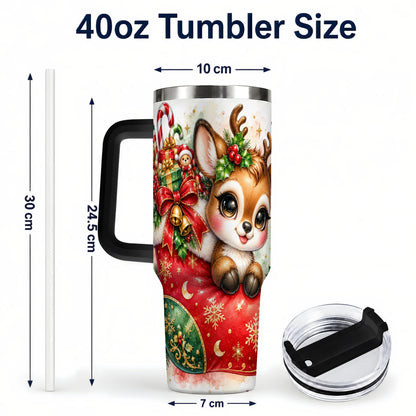 #pl[40oz|Black] Christmas Reindeer 40oz Tumbler with Handle, Watercolor Travel Cup