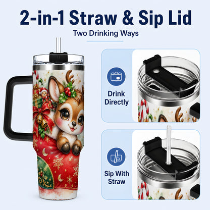 #pl[40oz|Black] Christmas Reindeer 40oz Tumbler with Handle, Watercolor Travel Cup