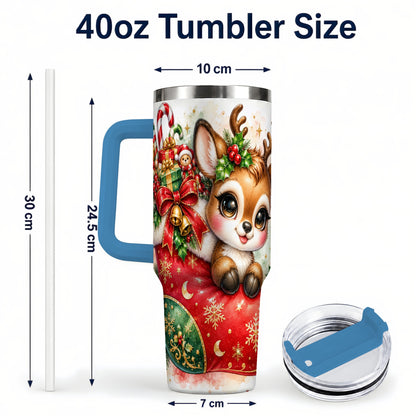 #pl[40oz|Blue] Christmas Reindeer 40oz Tumbler with Handle, Watercolor Travel Cup