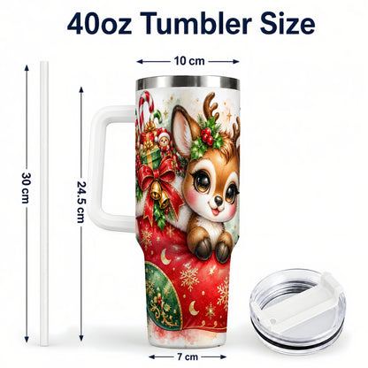 #pl[40oz|White] Christmas Reindeer 40oz Tumbler with Handle, Watercolor Travel Cup