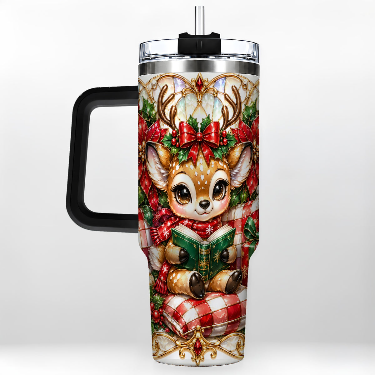#pl[40oz|Black] Christmas Reindeer 40oz Tumbler, Cute Deer Stainless Steel Travel Cup