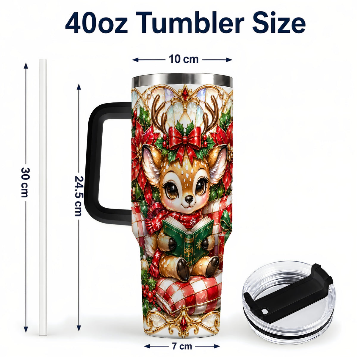 #pl[40oz|Black] Christmas Reindeer 40oz Tumbler, Cute Deer Stainless Steel Travel Cup