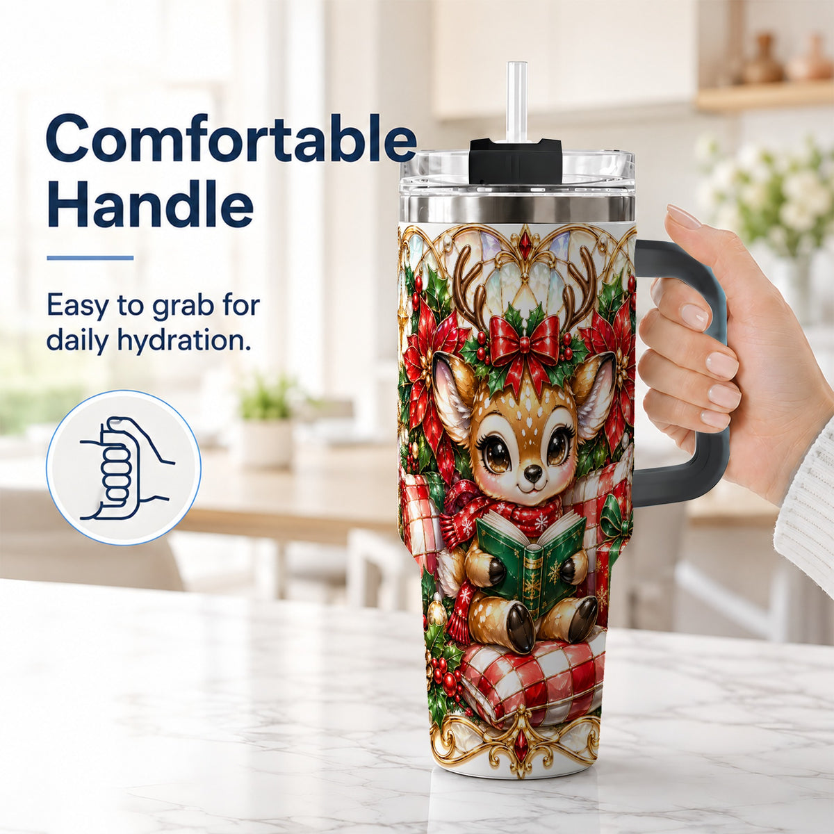 #pl[40oz|Black] Christmas Reindeer 40oz Tumbler, Cute Deer Stainless Steel Travel Cup
